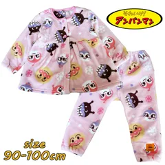 アンパンマン あったかフリース 総柄 パジャマ ピンク 前開き 女児 ベビー服 長袖 ドキンちゃん/コキンちゃん/ばいきんまん ナイトウエア (EA2502)