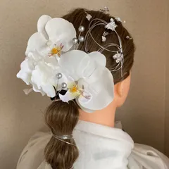 【胡蝶蘭髪飾り】紫陽花　成人式　結婚式　卒業式　振り袖　色打ち掛け　白無垢　和装前撮り　和装ヘア　シルバー　銀箔　水引