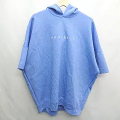◇ NUMERALS ブランドロゴプリント 長袖 パーカー サイズL ブルー ホワイト レディース E  【1406180103521】