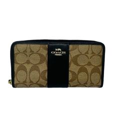 COACH コーチ ラウンドファスナー長財布 F54630 ブラック×ブラウン シグネチャー 長財布 レディース 【中古】 42504K182