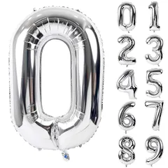 Lausatek バルーン アルミ風船 シルバー 数字0 ナンバー 40インチ 大きい 誕生日 ハッピーバースデー 飾り付け ウェディング 記念日 パーティー 約90cm (数字0) 0