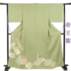 千總謹製　仮絵羽　色留袖　刺繍　金彩　唐花　イエロー　三つ紋　着物　024a d 千總謹製 落款入 黒留袖 仮絵羽 未仕立て品 金駒 手刺繍 金彩 八
