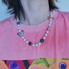 パールチェーン ボール ネックレス バタフライ ストリート 韓国