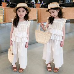 セットアップ 上下セット ノースリーブ ブラウス ワイドパンツ セット 子供服 女の子 女児 小学生 キッズ   ボトムス  可愛い  おしゃれ カジュアル 90cm 100cm 110cm  120cm   130cm  140cm  jinrui03