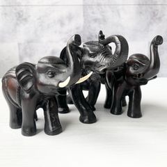 象　elephant　置物　黒茶色　オブジェ　エスニック　インド　タイ 　 三体セット