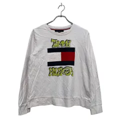 TOMMY HILFIGER プリント スウェット トレーナー M ホワイト トミーヒルフィガー 薄手 古着卸 アメリカ仕入 a601-6195