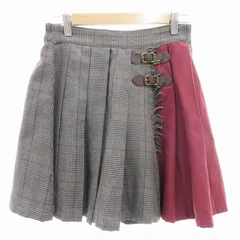 アクシーズファム axes femme キュロットプリーツスカート ミニ チェック 切替 ベルト M グレー ボルドー /GV