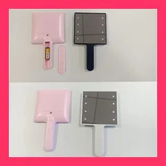 【スタッフおすすめ！】DeeRace LEDライト付き化粧鏡、コンパクトハンドミラー、女性用ポケットミラー、トラベルサロン用ハンドル付きポータブル化粧鏡, 黒