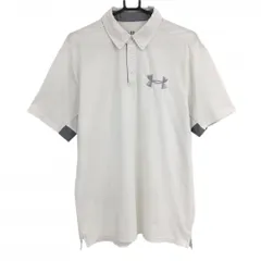 アンダーアーマー 半袖ポロシャツ 白×グレー 胸ロゴ刺しゅう ボタンダウン メンズ XL ゴルフウェア UNDER ARMOUR