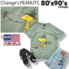 80s90sヴィンテージ USA製 Change's ｘ PEANUTS ウッドストック キャラクター 半袖 クルーネック プリントTシャツ カットソー  L カーキ メンズ アメカジ ストリート