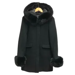 アンドクチュール And Couture コート ファー ウール混 膝丈 36 黒 ブラック