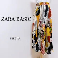 ★ ZARA ザラベーシック ロング スカート フレア プリーツ 総柄 ウエストゴム S 古着 匿名配送 送料無料 レディース  【H-192】