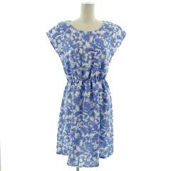 テチチ Te chichi ワンピース ひざ丈 ノースリーブ 花柄 総柄 ブルー 青 ホワイト 白