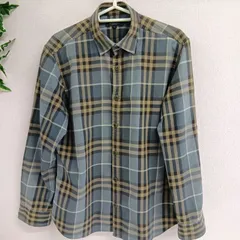 [BURBERRY LONDON]バーバリーロンドン ワイシャツ 長袖 メンズ 古着 チェック サイズM グレー カーキ（い-79， シ）