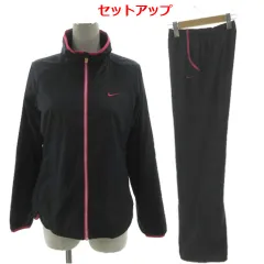 ナイキ NIKE ウインドブレーカー セットアップ ジャケット スタンドカラー ジップアップ パンツ ウエストゴム ロゴ刺繍 パイピング 裏起毛 ドット ブラック 黒 ピンク M