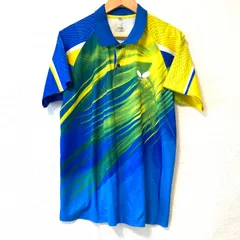 (^w^)b butterfly バタフライ 卓球 ウェア ハーフボタン 半袖 トップス トレーニング ゲーム 試合 練習 ユニフォーム スポーツ 運動 ランニング ブルー×イエロー メンズ 男性 サイズO