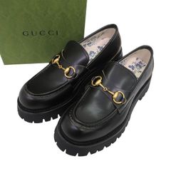 【新品未使用】GUCCI グッチ ラグソール ホースビット レザー ローファー サイズ40 Bee ビー 刺繍 厚底 シューズ 47279