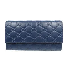 美品 グッチ グッチシマ レザー ゴールド金具 ネイビー 二つ折り 長財布 0144 GUCCI