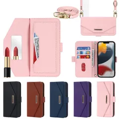 【新着商品】13 Mini ケース 縄掛けカバー iphone 13mini 手帳型 iPhone iPhone13 Mini 手帳 case チェック柄 鏡 ミラー付き アイフォン 長ストラップ付き 肩掛け 革レザー 柔らかいTPU 多機能 財布型 カード収