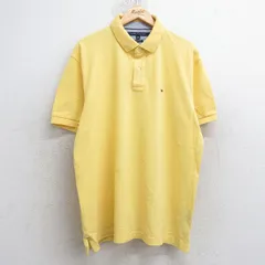 XL/古着 トミーヒルフィガー 半袖 ブランド ポロ シャツ メンズ ワンポイントロゴ 鹿の子 大きいサイズ コットン 黄色 イエロー 25aug05 中