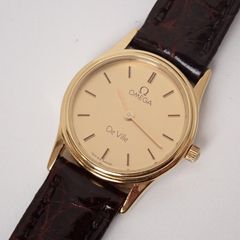 稼働品 動作保証なし OMEGA(オメガ) デヴィル GP/革 QZ 現状品 金メッキ レザーベルト ゴールド クォーツ 腕時計 レディース