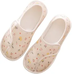 ソユル 花柄 フラワー ルーム シューズ 室内履き スリッパ 面テープ かかと あり すべり止め 付 介護 入院 リビング キッチン トイレ シンプル レディース(ベージュ,  M)