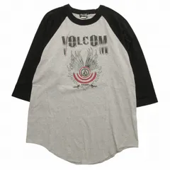90s 00s ボルコム VOLCOM ラグラン Tシャツ 七分袖 クルーネック プリント ラウンドヘム プルオーバー カットソー M 黒 ブラック グレー メンズ ♪8のサムネイル