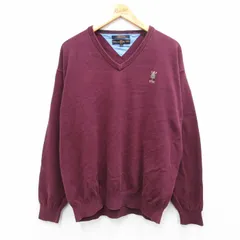 XL/古着 トミーヒルフィガー 長袖 ブランド セーター メンズ 90s ワンポイントロゴ ゴルフ コットン Vネック エンジ 25sep27 中古 ニット 