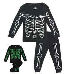 【迅速発送】KISBINI 子供服 男の子 光るパジャマ 長袖 キッズ 仮装 コスプレ ハロウィン ボーイズ スウェット 上下セット 春秋冬 カッコイイ 人気 骨柄 130 120 110 100