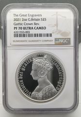 ★ 2021年 イギリス ゴシッククラウン 「ヴィクトリア女王」 5ポンド 2オンス 銀貨 NGC PF70 ウルトラカメオ