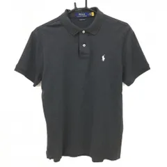 【美品】ポロラルフローレン 半袖ポロシャツ 杢ダークグレー ロゴ白 メンズ M ゴルフウェア Ralph Lauren