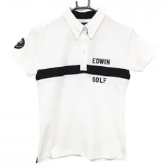 ★特価★【美品】エドウィンゴルフ 半袖ポロシャツ 白×黒 ボタンダウン ロゴプリント  レディース M ゴルフウェア EDWIN GOLF