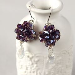 ハンドメイドピアス　シンデレラジュエリー（パープル）　A-021