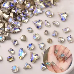 【数量限定】ガラスストーン オーロラ色 30個 2種類 ネイルストーン ハート+20個 9種類 ネイルパーツ ハートストーン ネイル 輝くそして透明な ネイルクリスタル 大きい ラインストーン ネイルストーン ダイヤモンド ネイルパーツ ジェムラインストーンネ