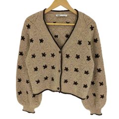 ザラ ZARA お花刺繍 ビーズ デザイン ニット カーディガン レディース