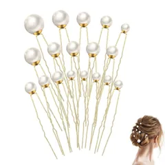 大特価　YFFSFDC Ｕピン ヘアピンパール 髪飾りパールピン直径8-20mmヘアアクセサリーパーティ 結婚式卒業式 成人式 和装 花嫁 撮影普段使いバレンタイン ギフト ホワイトデー プレゼント（ゴールド18本セット ）