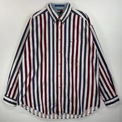 古着 90's/90年代 トミーヒルフィガー TOMMY HILFIGER 長袖シャツ ボタンダウンシャツ ワンポイント ロゴ 刺繍 ストライプ XL  ホワイト系 マルチカラー メンズ