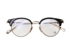 CHROME HEARTS クロムハーツ SLUNTRADICTION II メガネ 48□20-148 ハーフリム CHプラス ブラック ゴールド 度無し 美品 中古 4b001870