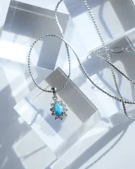 flower motif turquoise charm vintage necklace フラワー モチーフ ターコイズ ストーン チャーム ヴィンテージ ネックレス シルバーカラー