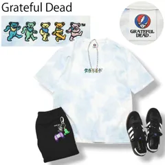 【美品】 【個性派】 グレイトフルデッド Grateful Dead ダンシングベア 刺繍 半袖 Tシャツ L タイダイ染め ライトブルー ホワイト  メンズ