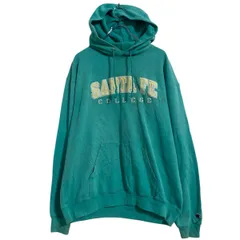 Champion ロゴスウェット パーカー L ターコイズグリーン チャンピオン 刺繍 プルオーバー エコフリース 古着卸 アメリカ仕入 a702-5578