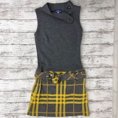 【38サイズ】BURBERRY BLUE LABEL バーバリー ブルーレーベル ドッキング ワンピース/ウール ニット ノースリーブ 袖なし ワンピ/ベルト付き/日本製/FMF65-770-07/ 服飾 (72-2025-0725-KO-009)