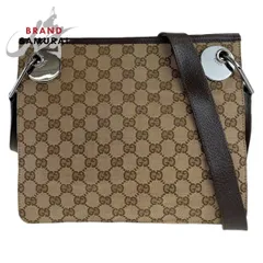 美品 GUCCI グッチ GG柄 ベージュ ブラウン GGキャンバス/レザー 120841 斜め掛け ショルダーバッグ メッセンジャーバッグ 407846【中古】