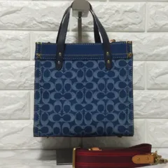 COACH コーチ フィールドトート22 シグネチャ インディゴ 青 デニム