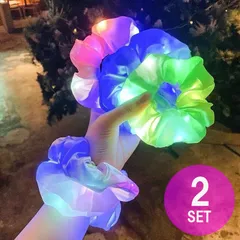 光るシュシュ LED　２つセット　かわいい おしゃれ ヘアアクセサリ ー ヘアゴム　 夏祭り お祭り ク リスマス パーティー 防犯 事故 防止　迷子帽子 夜 ウォーキング