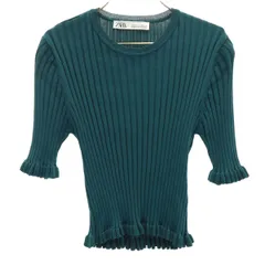 ZARA ザラ 半袖 フリル リブ セーター M グリーン系 ニット レディース 古着