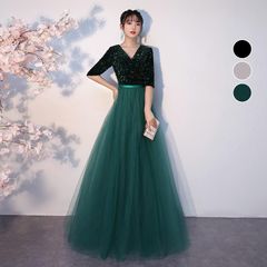 カラードレス グリーン ブラック グレー ロングドレス 演奏会 発表会 コンサート コンクール 舞台 コーラス 合唱衣装 大人 ステージドレス 