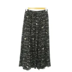 グローバルワーク GLOBAL WORK スカート ギャザー フレア ロング マキシ 総柄 テキスト プリント ウエストゴム F 黒 ブラック /AO11 ☆