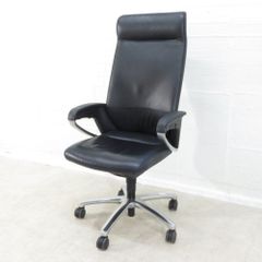 ★良品 KOKUYO エグゼクティブチェア フィロソフィー CR-G383L ブラック 革張り 肘付き ハイバック ヘッドレスト EG17009 中古オフィス家具