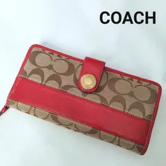 COACH コーチ  シグネチャー 赤 ラウンド ファスナー 二つ折り 長財布